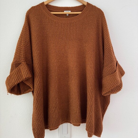 Rust Brown TOBI Oversized Knit Sweater – Slouchy Fit, Cozy Fall Style, Size L - Picture 1 of 7